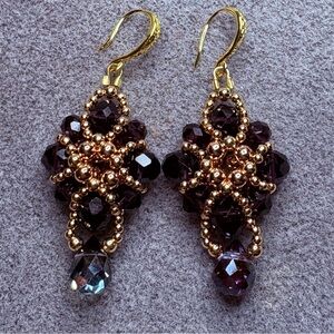 Custom Made Artisan Hand Sewn Glass Beaded Dangle Earrings